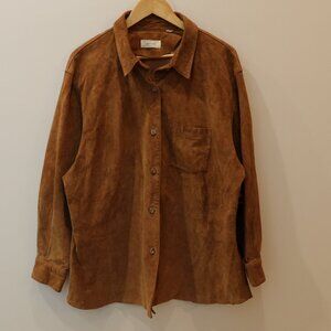 VINTAGE lord taylor suede leather shirt jacket button tan L western equestrian